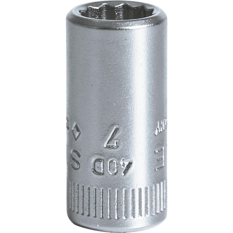 40 D 7 - Nasadka 1/4" 12-kątna, krótka, metryczna, 7 mm 40 D 7 - Nasadka 1/4" 12-kątna, krótka, metryczna, 7 mm