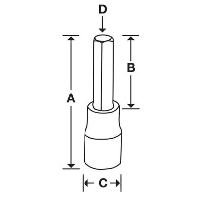 FA8LE - Nasadka trzpieniowa długa 3/8" do śrub 6-kątnych calowych, 1/4"