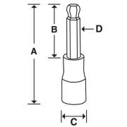 FABL10E - Nasadka trzpieniowa długa 3/8" do śrub 6-kątnych z kulką calowych, 5/16"