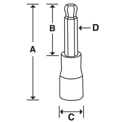 FABL10E - Nasadka trzpieniowa długa 3/8" do śrub 6-kątnych z kulką calowych, 5/16"