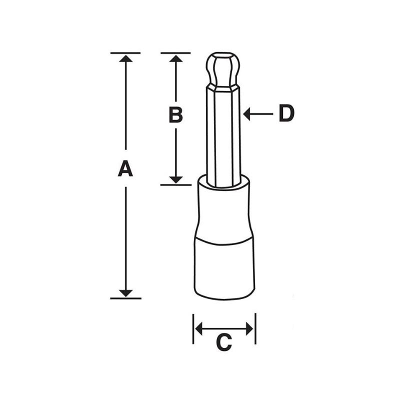FABL12E - Nasadka trzpieniowa długa 3/8" do śrub 6-kątnych z kulką calowych, 3/8" FABL12E - Nasadka trzpieniowa długa 3/8" do śrub 6-kątnych z kulką calowych, 3/8"