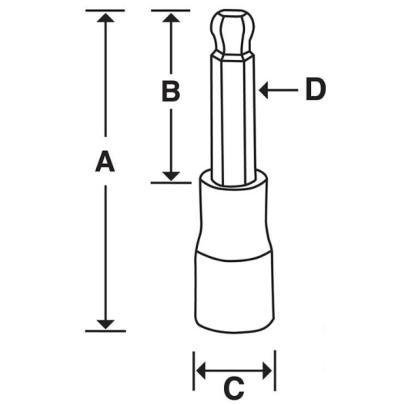 FABL12E - Nasadka trzpieniowa długa 3/8" do śrub 6-kątnych z kulką calowych, 3/8"