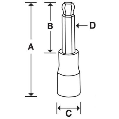 FABL5E - Nasadka trzpieniowa długa 3/8" do śrub 6-kątnych z kulką calowych, 5/32"