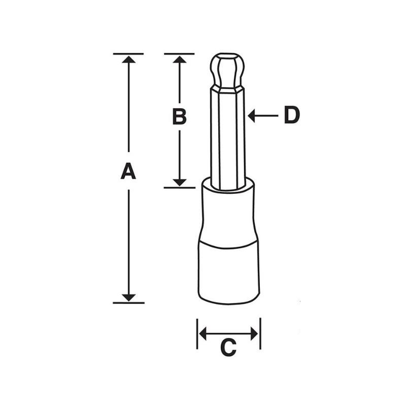 FABL6E - Nasadka trzpieniowa długa 3/8" do śrub 6-kątnych z kulką calowych, 3/16"