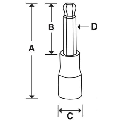 FABL7E - Nasadka trzpieniowa długa 3/8" do śrub 6-kątnych z kulką calowych, 7/32"