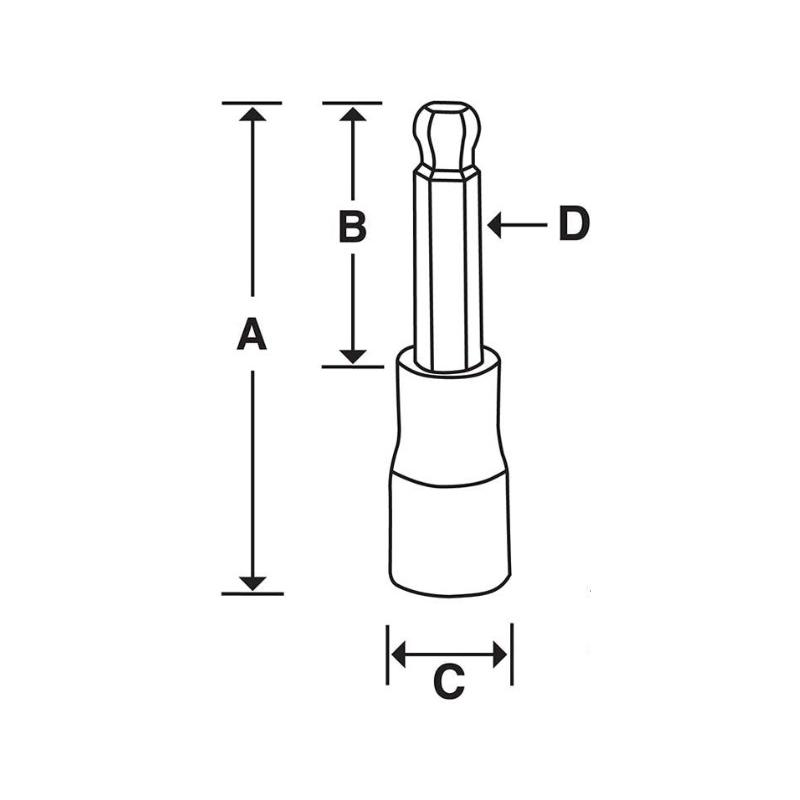 FABLM5E - Nasadka trzpieniowa długa 3/8" do śrub 6-kątnych z kulką metrycznych, 5 mm
