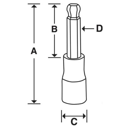 FABM7E - Nasadka trzpieniowa 3/8" do śrub 6-kątnych z kulką metrycznych, 7 mm