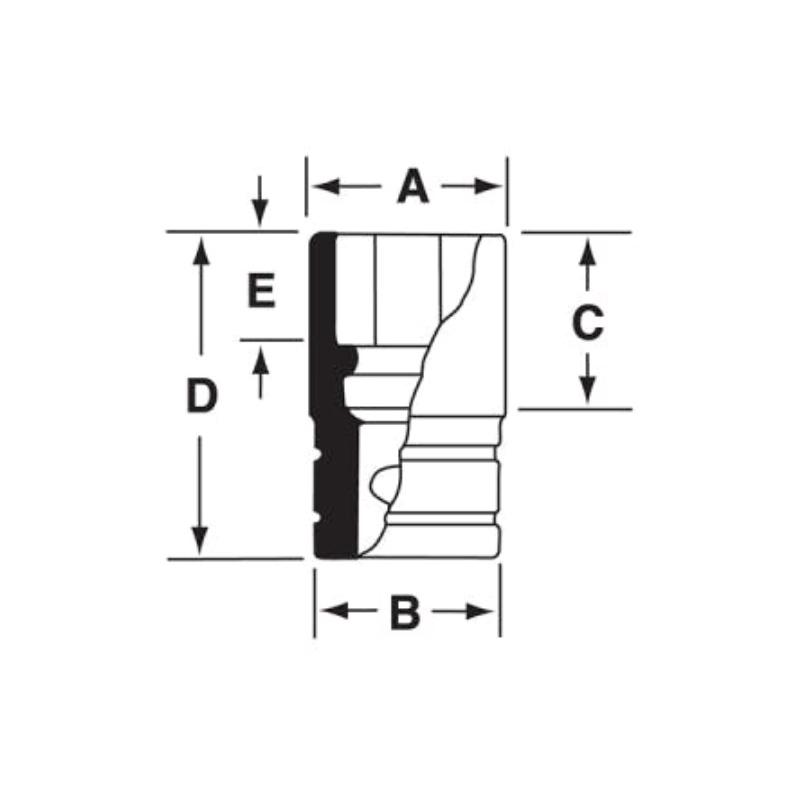 GF101 - Nasadka czerniona 3/8" 12-kątna, krótka, calowa, 5/16"