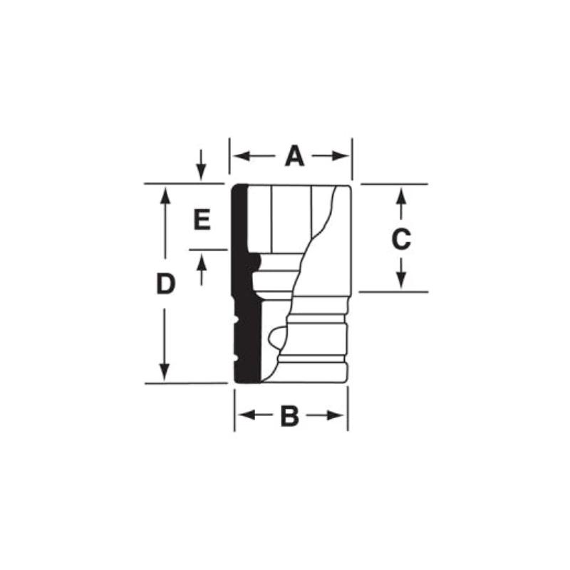 GS221 - Nasadka czerniona 1/2" 12-kątna, długa, calowa, 11/16"