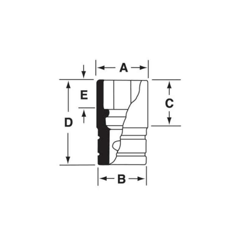 GS341 - Nasadka czerniona 1/2" 12-kątna, długa, calowa, 1'1/16"