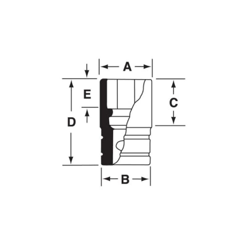 GS381 - Nasadka czerniona 1/2" 12-kątna, długa, calowa, 1'3/16"
