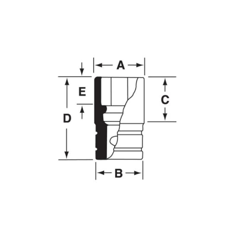 GSW241 - Nasadka czerniona 1/2" 12-kątna, krótka, calowa, 3/4"