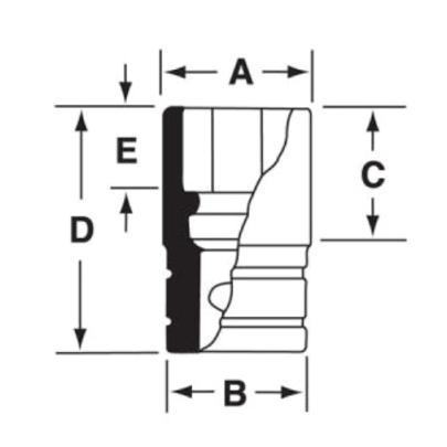 GSW301 - Nasadka czerniona 1/2" 12-kątna, krótka, calowa, 15/16"