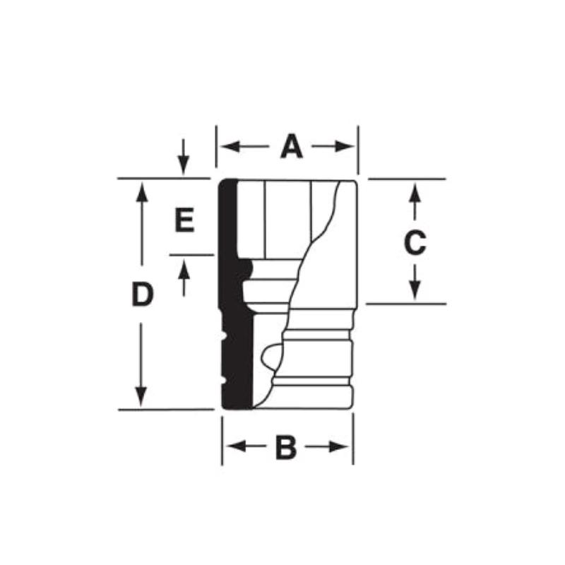 GTS121A - Nasadka czerniona 1/2" 6-kątna, długa, calowa, 3/8"