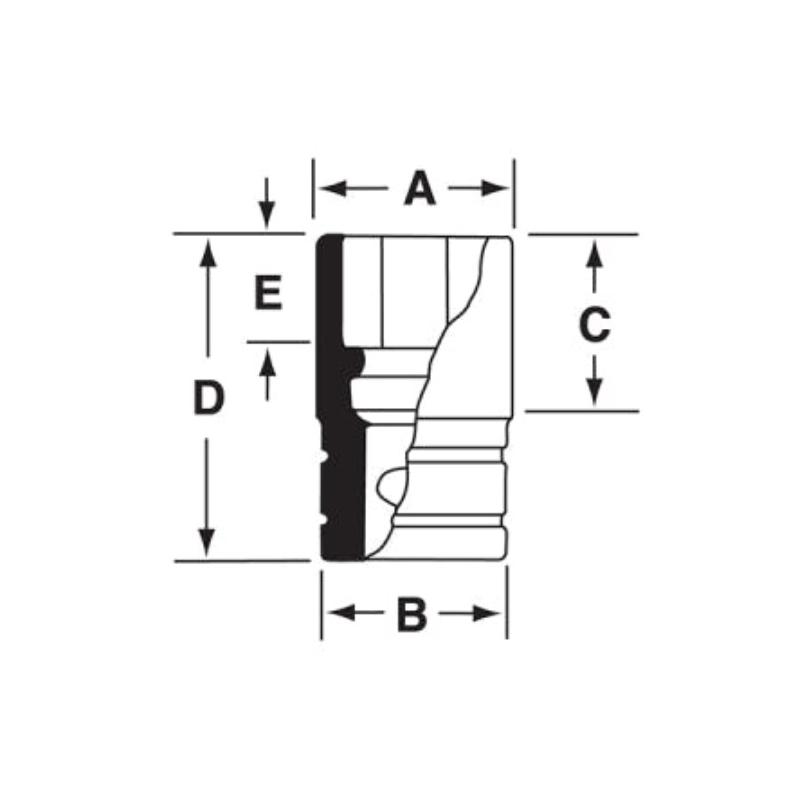GTS201 - Nasadka czerniona 1/2" 6-kątna, długa, calowa, 5/8"