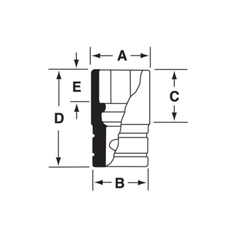 GTW221 - Nasadka czerniona 1/2" 6-kątna, krótka, calowa, 11/16"