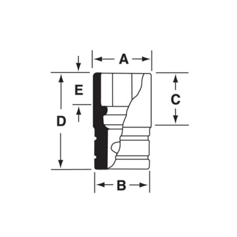 GTW241 - Nasadka czerniona 1/2" 6-kątna, krótka, calowa, 3/4"
