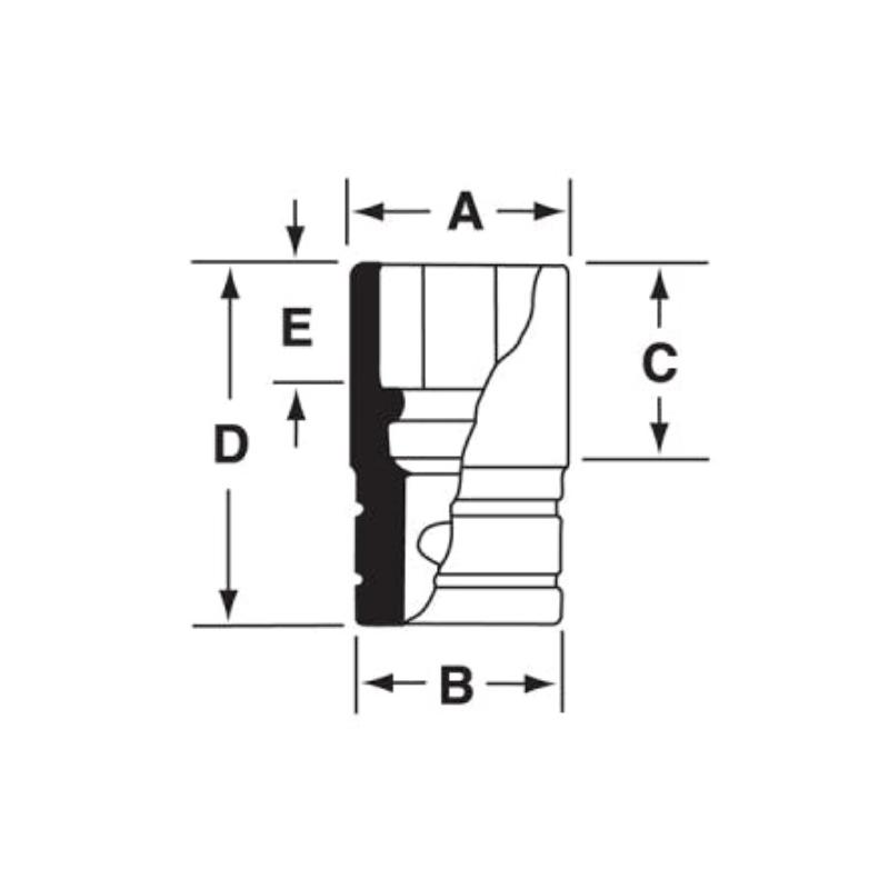 GTW261 - Nasadka czerniona 1/2" 6-kątna, krótka, calowa, 13/16"