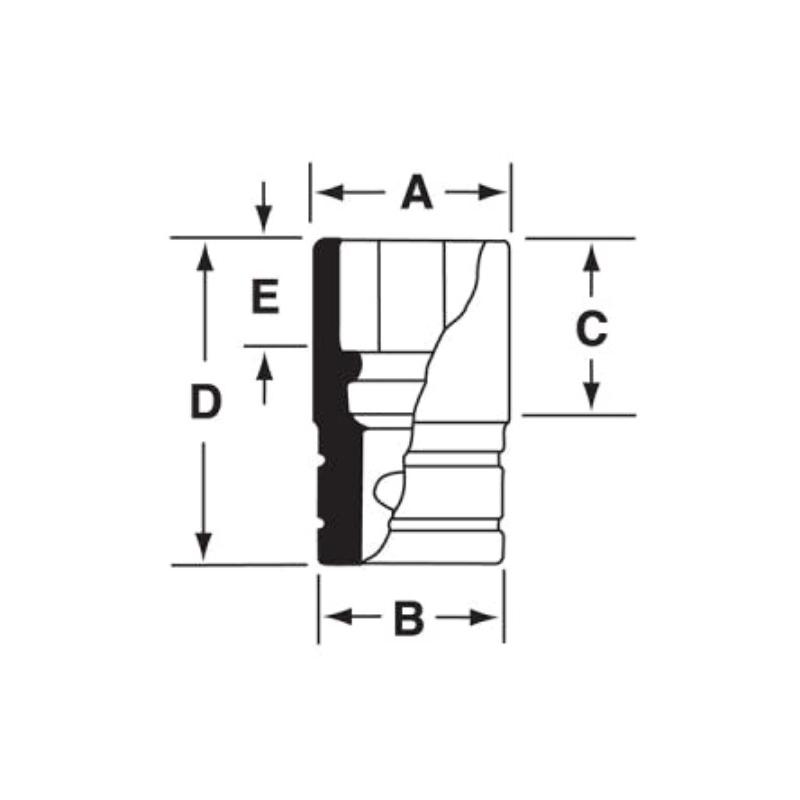 GTW341 - Nasadka czerniona 1/2" 6-kątna, krótka, calowa, 1'1/16"