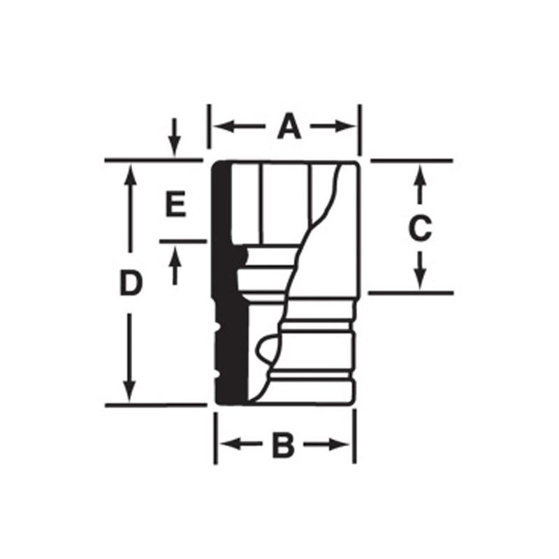 IMFS480 - Nasadka udarowa 1/2" 6-kątna cienkościenna, krótka, calowa, 1'1/2"