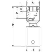 RIPF20C - Nasadka udarowa 3/8" przegubowa, 6-kątna, niskoprofilowa, calowa, 5/8"