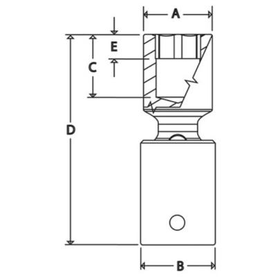 RIPL20C - Nasadka udarowa 1/2" przegubowa, 6-kątna, niskoprofilowa, calowa, 5/8"