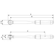 74WR-100B - Adjustable torque wrench with fixed ratchet and 3/8" square drive, 20-100 Nm