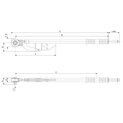 76R3-800 - Torque wrench, adjustable, scale in window, with fixed ratchet 3/4" and 1", 200-800 Nm