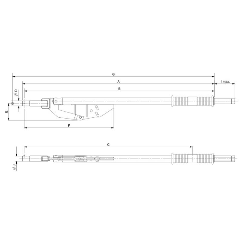 76S-600 - Adjustable folding torque wrench, scale in window, head with round drive, 120-600 Nm, 22 mm